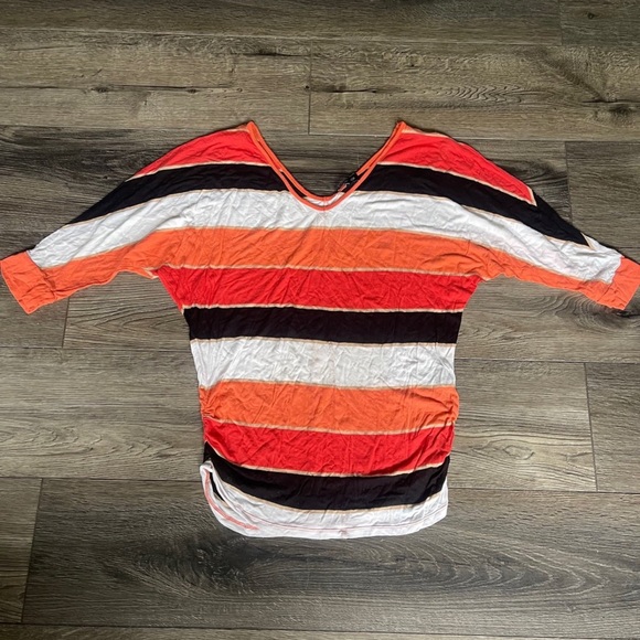 bebe Multicolor Striped Blouse - Orange, Black, White - Picture 1 of 2